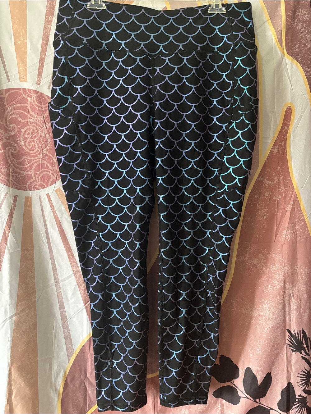 torrid Black Leggings with Iridescent Teal-Blue Scale Print